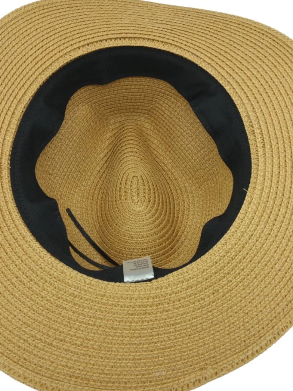 Iluma Straw Fedora Wide Brim Hat Tan with Black band and Rhinestone accents- NEW